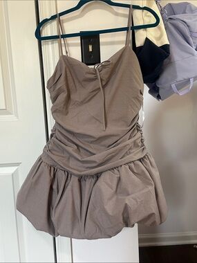 For Love And Lemons Taupe Mini Dress with Bubble Hem